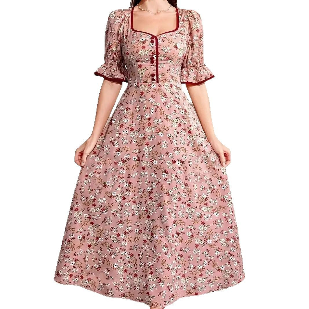 Noemí Effortless Women's Floral Print Maxi Dress with Chic Square Neckline and Puff Sleeves Everyday Luxe Edit