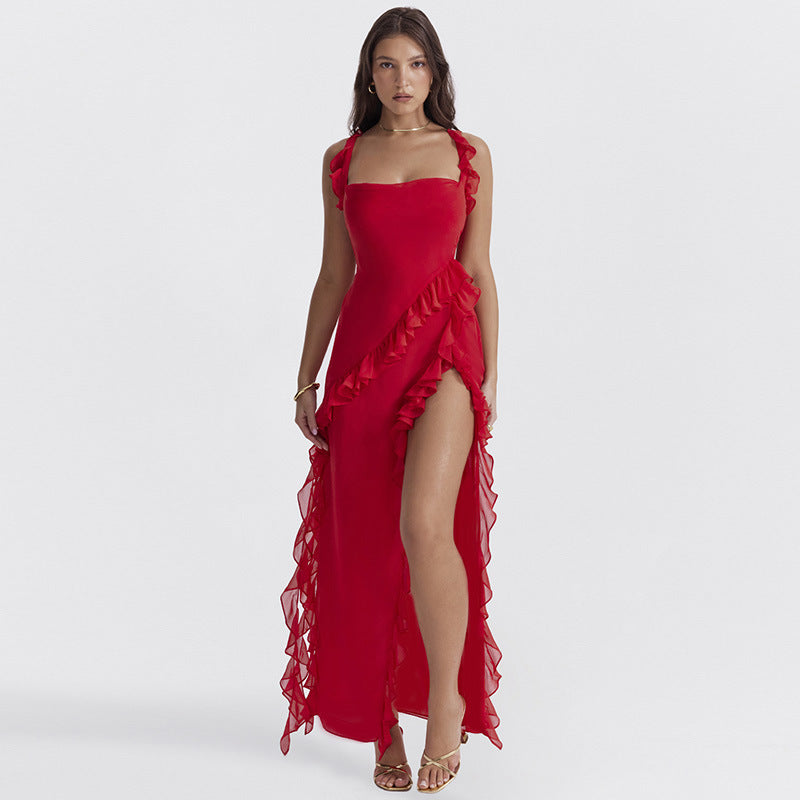 Slim Fit High Slit Ribbon Cami Dress for