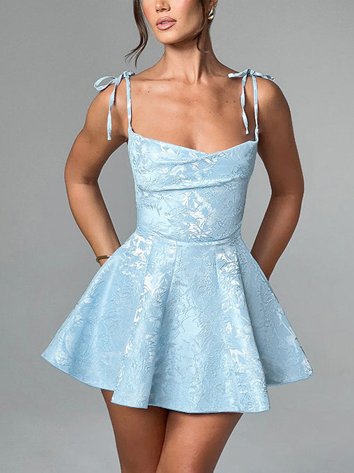 Jacquard Texture Suspender Slimming A - Hem Mini Dress