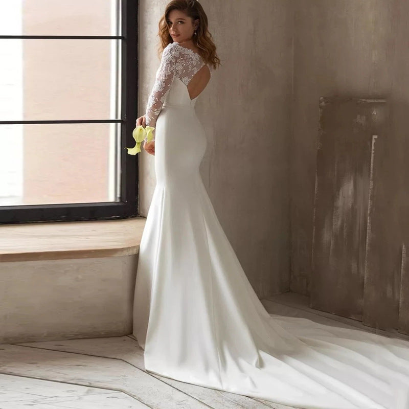 Long Sleeve U-Neck Mermaid Wedding Dress - Fashionpara