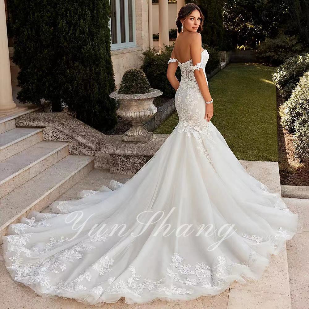 Off-Shoulder Lace Mermaid Bridal Wedding Dress - Fashionpara