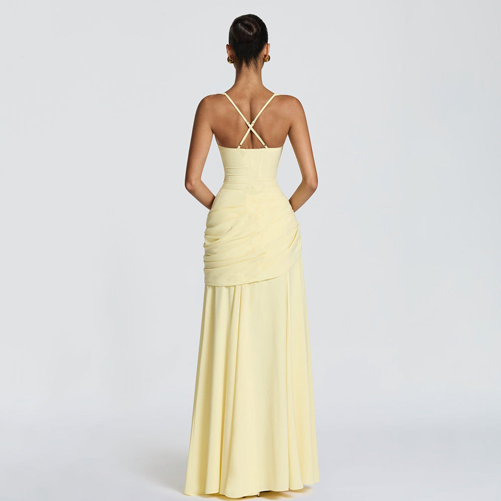 Graceful Graceful Sexy Dress Low Cut Sling Dress Solid Color Waist Tight Backless Fishtail Dress Maxi Dress for Women