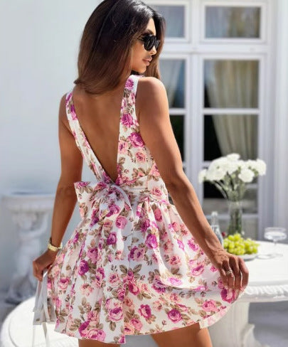 Sol Premium Women's Floral Backless Mini Dress Everyday Luxe Edit