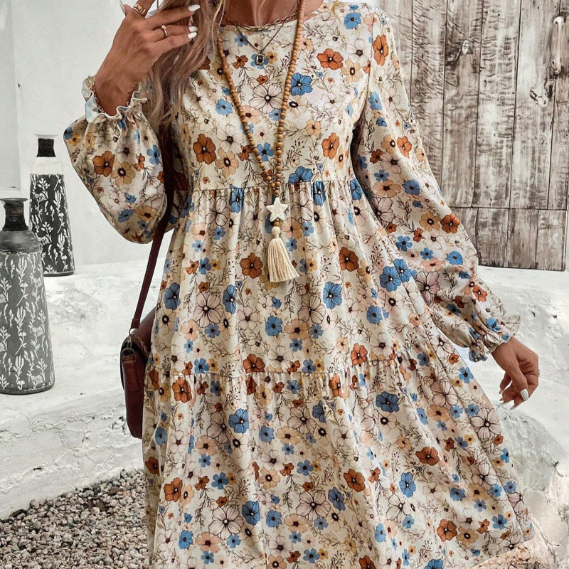 Nélida Boutique Women's Floral Print Casual Dress with Ruffle Details Collection