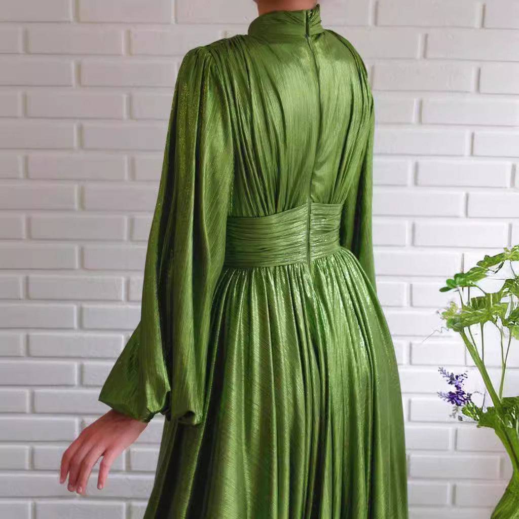 Spring Summer Popular Color Tight Waist Halter Large Swing Chic Avocado Green Dress Maxi Dress for Women