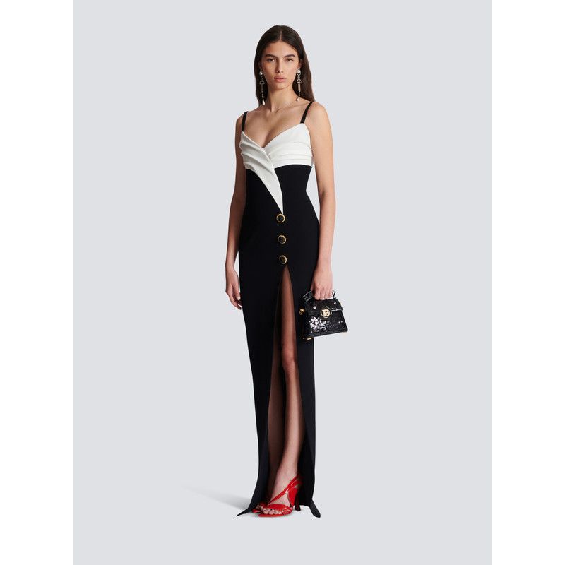 Monochrome Slit Satin Party Prom Dress - Fashionpara
