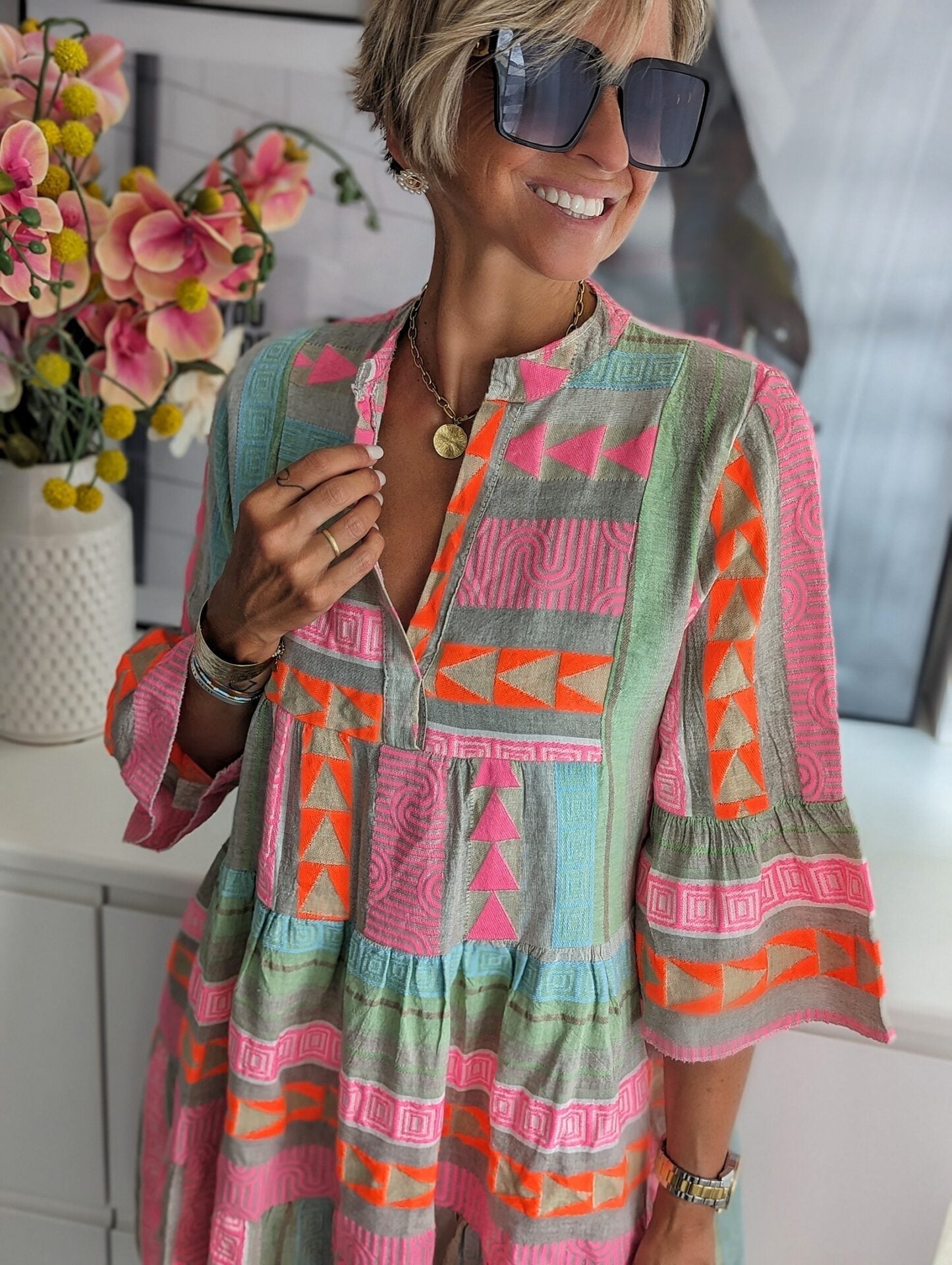 Hannah Effortless Bohemian Dress with Ethnic Print Premium Wardrobe Essential