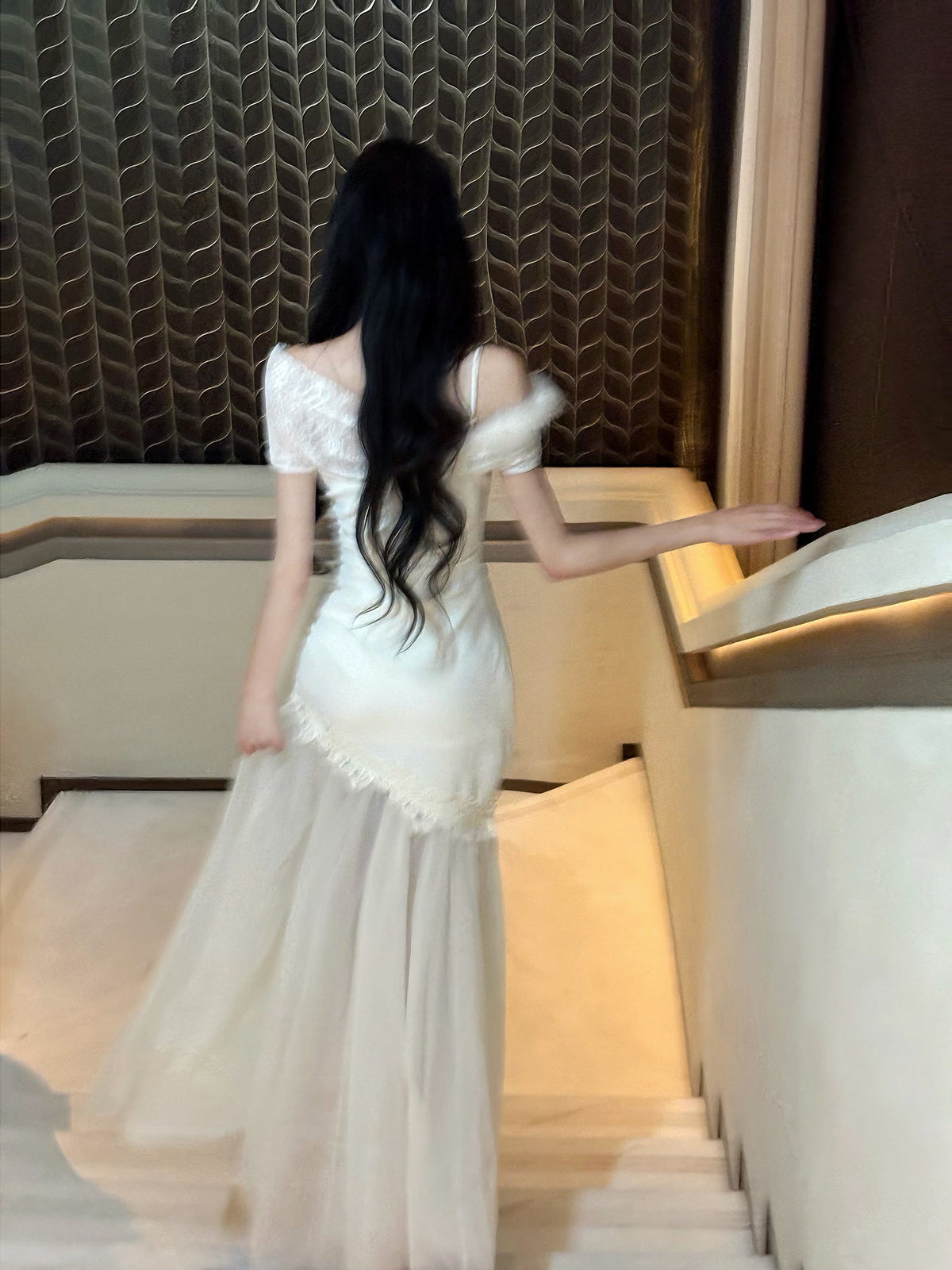 Lace Off-the-Shoulder Dress Mermaid Long Formal Dress L77