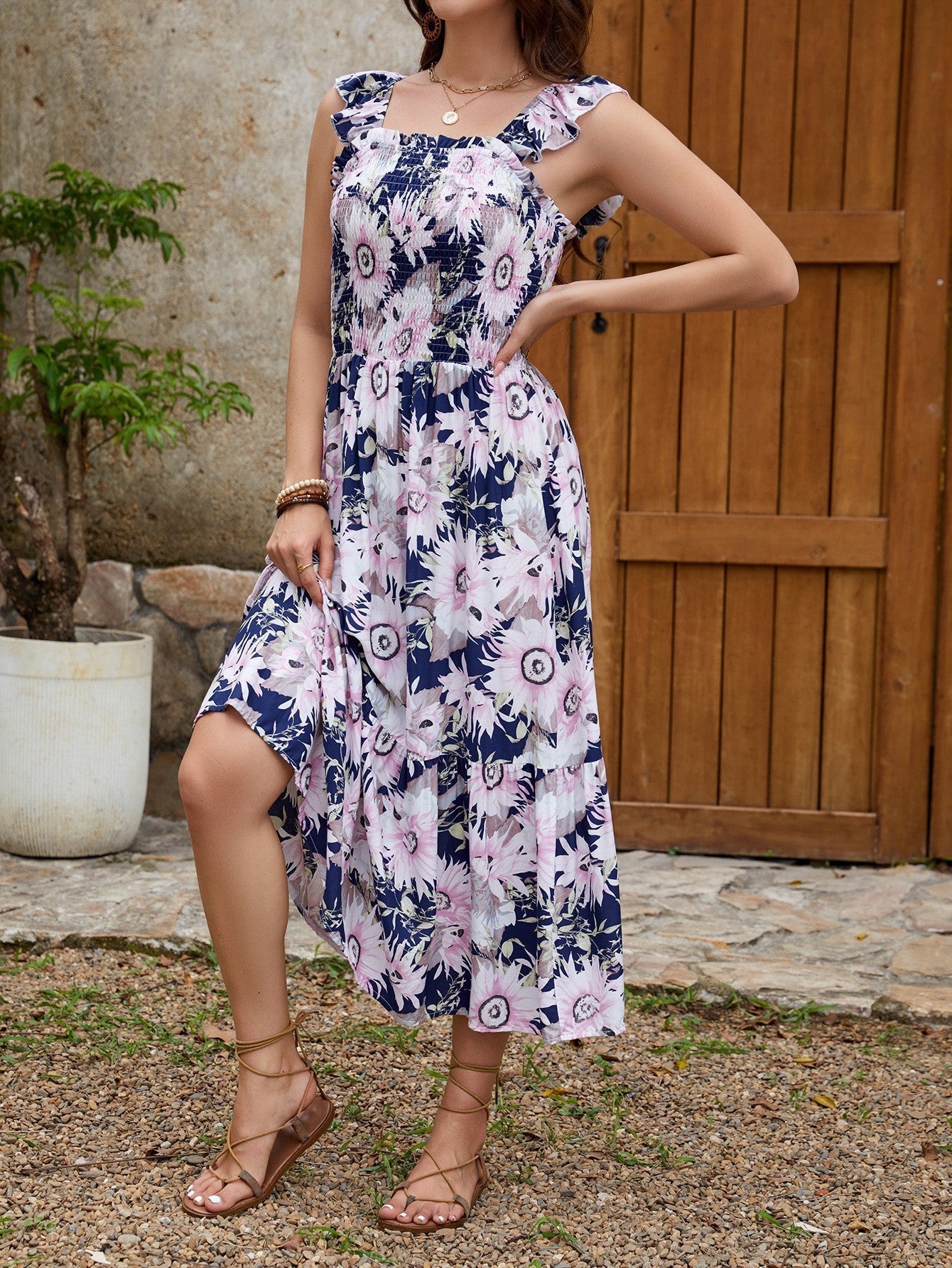 Fabiana Premium Women's Floral Ruffle Maxi Dress Boutique Collection