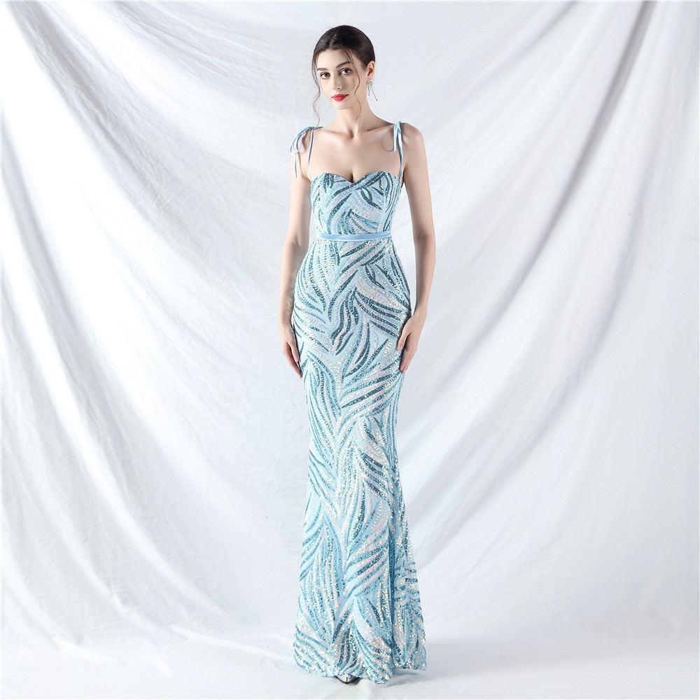 Women Clothing Sexy Sling Bandeau Slim Fit Evening Dress Graceful Graceful Maxi Dress Sequined Dress