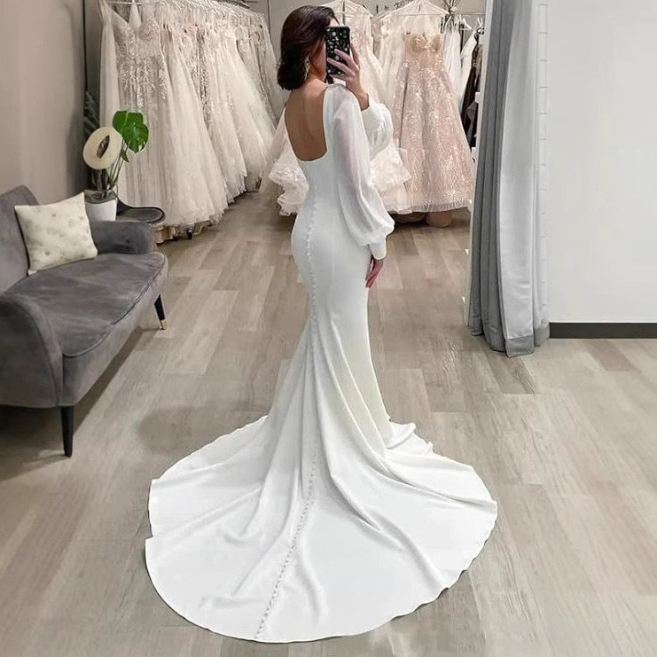 Satin Mermaid Outdoor Bridal Wedding Dress - Fashionpara