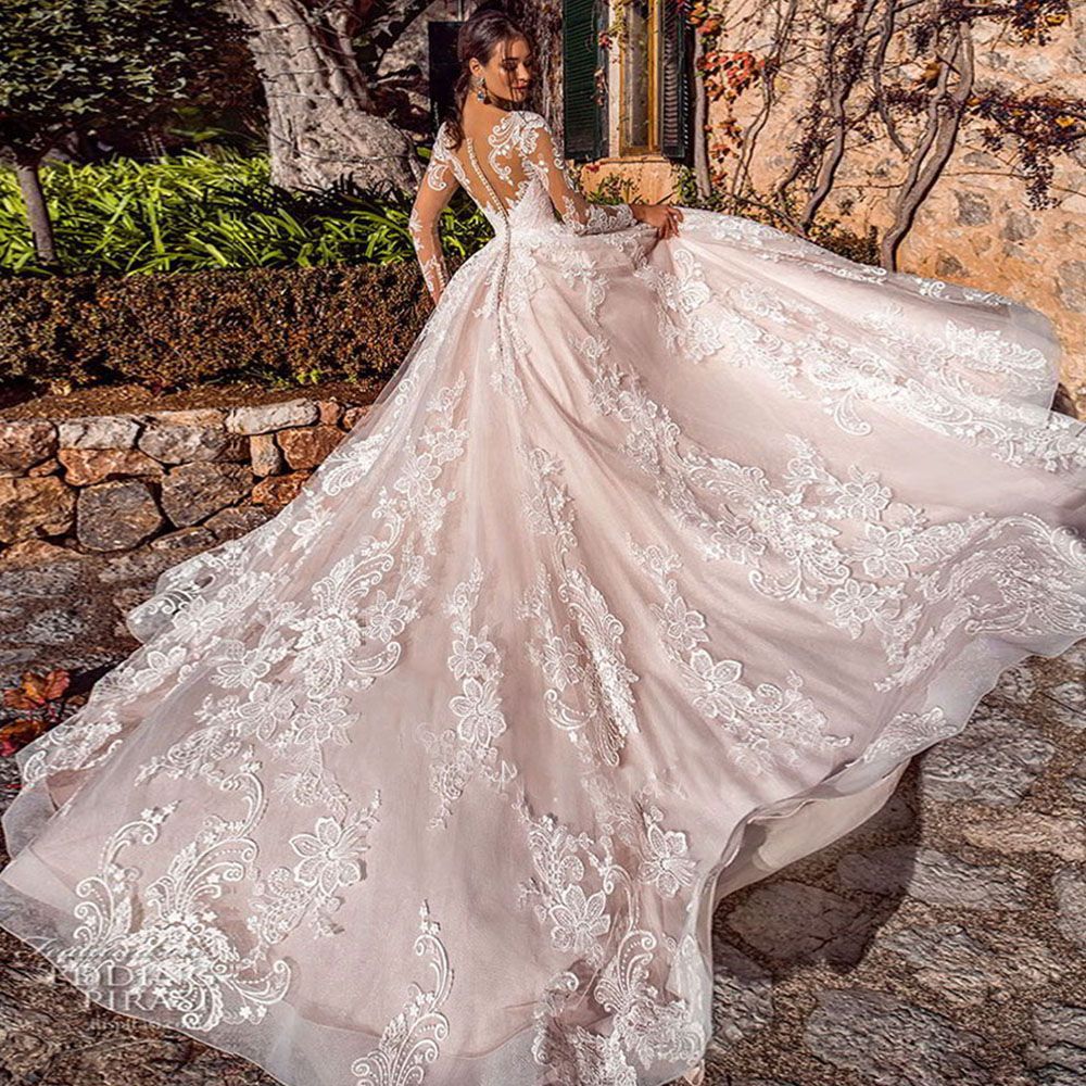 Long Sleeve Lace Ball Gown Wedding Dress - Fashionpara