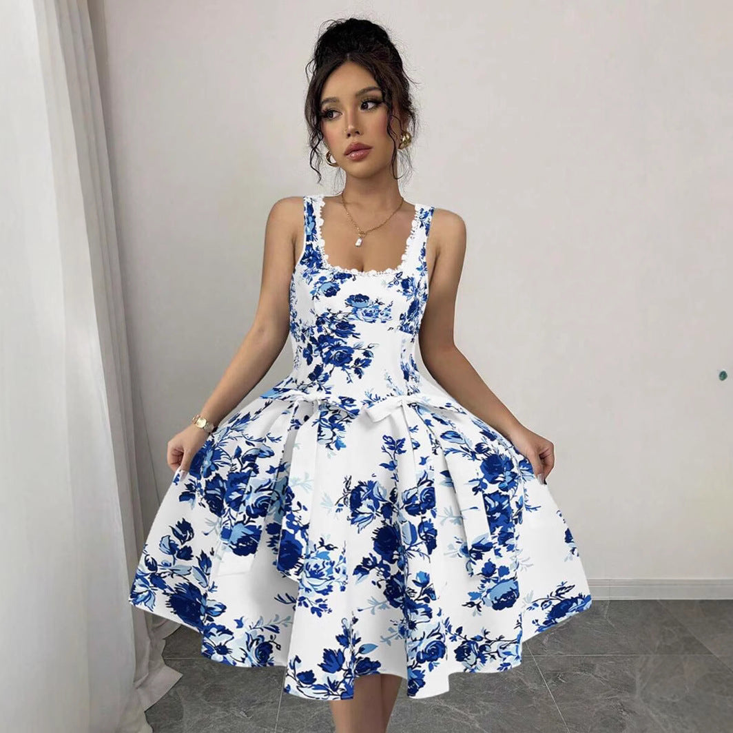 Nicolasa Premium Women's Floral Print Dress with Fitted Design and Swing Skirt Everyday Luxe Edit