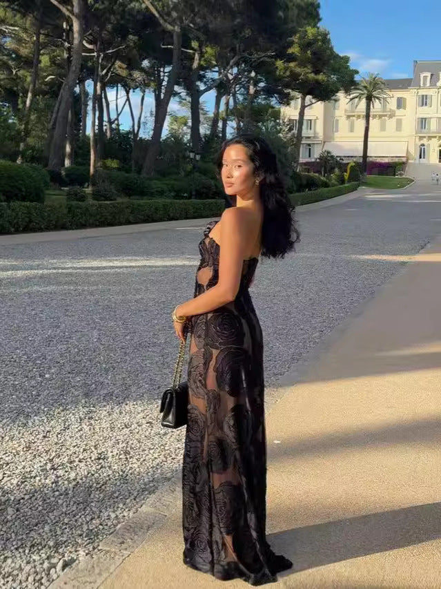 Milagros Exclusive Women's Evening Dress with Floral Appliqu��s Wear Edit