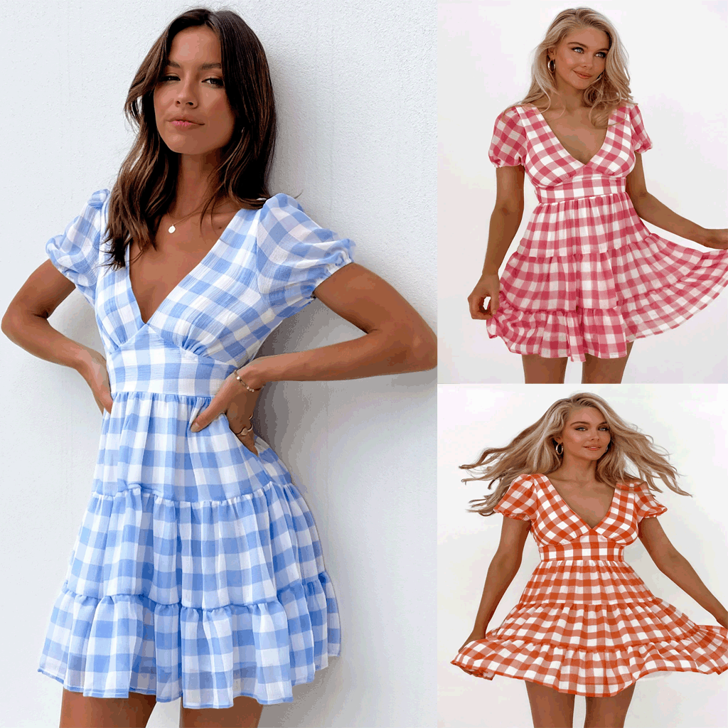 Plaid Printed Fresh Sweet Chiffon Dress