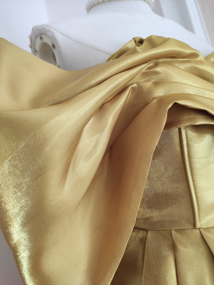 Sexy A-Line Off-the-Shoulder Yellow Satin Travel Vacation Dresses Short Birthday Dress - View 4 | FashionDia