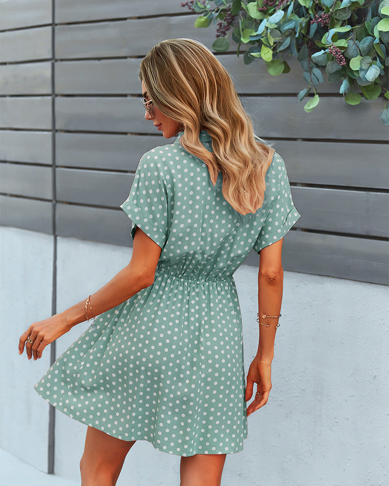 Manika Spotted Button Down Shirt Dress Slate Blue