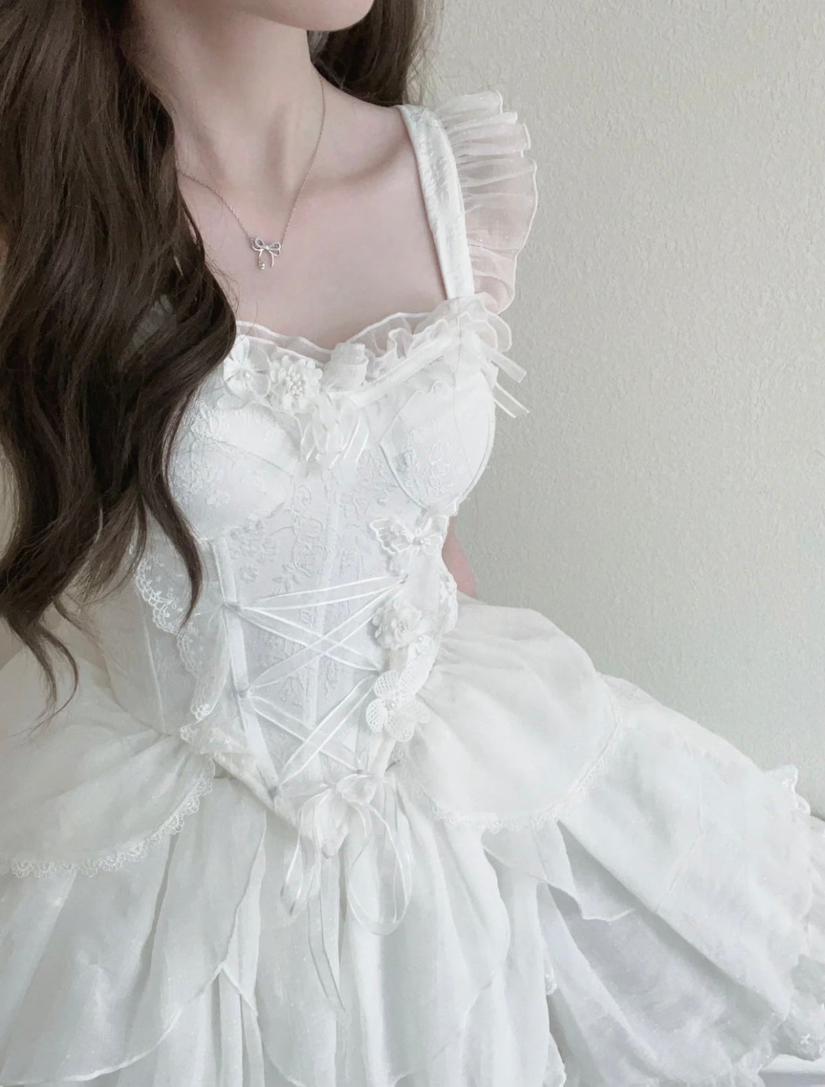 French Ball Gown Straps Short Tulle White Lolita Dresses Party Dress Birthday Outfits - View 3 | FashionDia