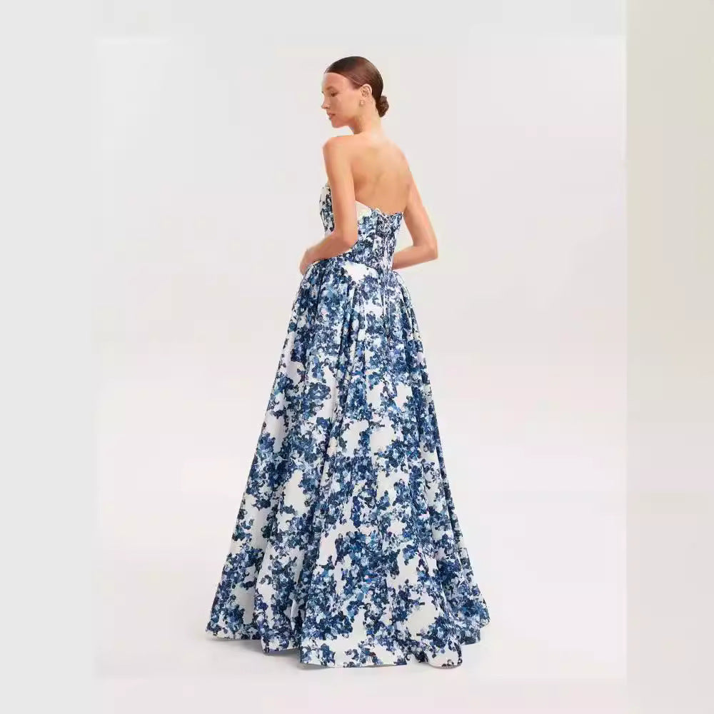 V-Neck Flowing Floral Prom Dress - Fashionpara
