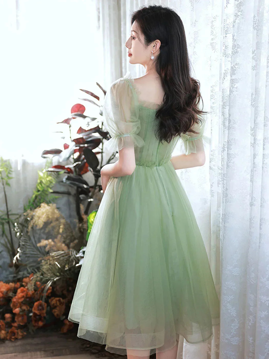 Green Tulle Short Prom Dress, Green Homecoming Dresses - View 2 | FashionDia