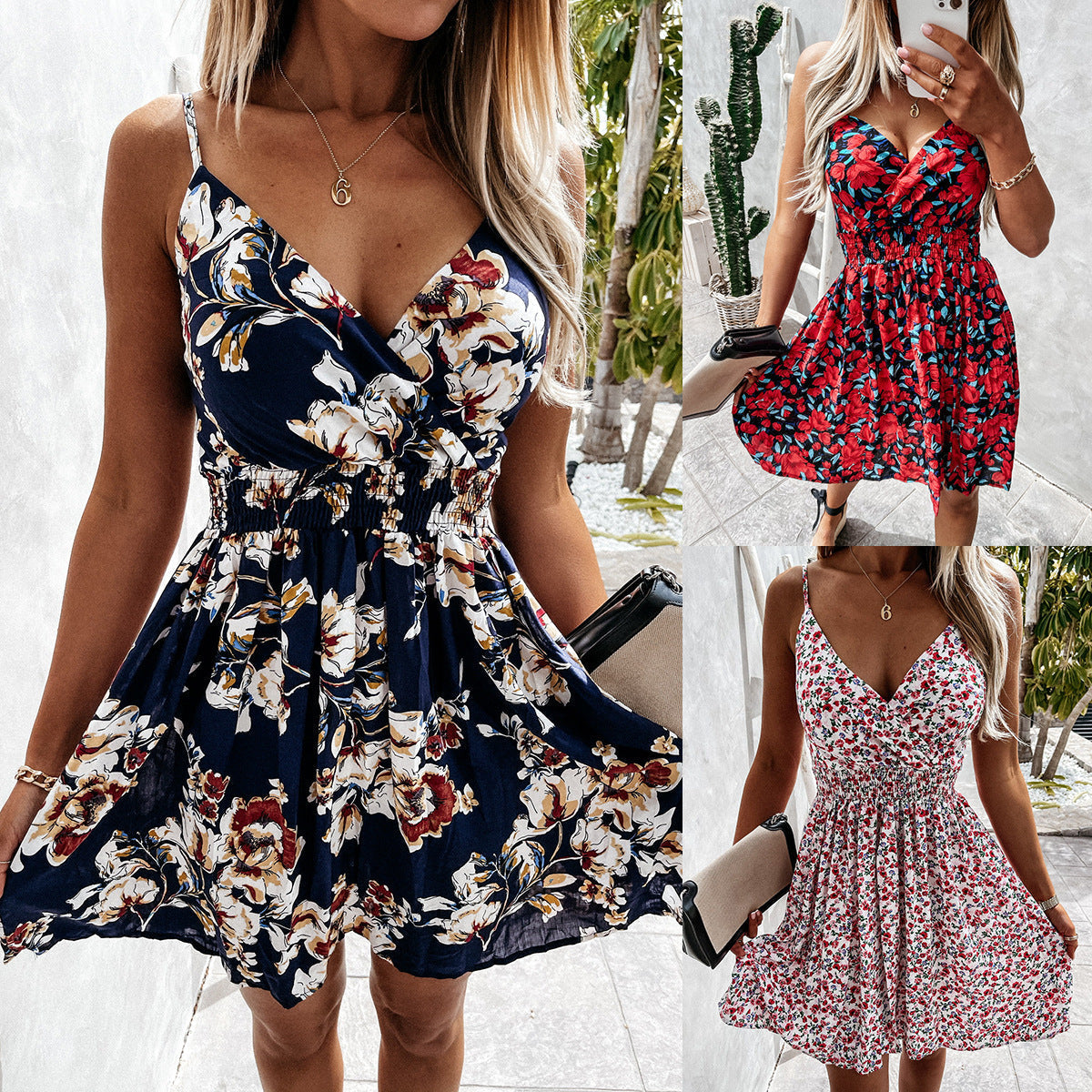 Marta Luxe Women's Floral Smocked a Line Dress Designer Edit