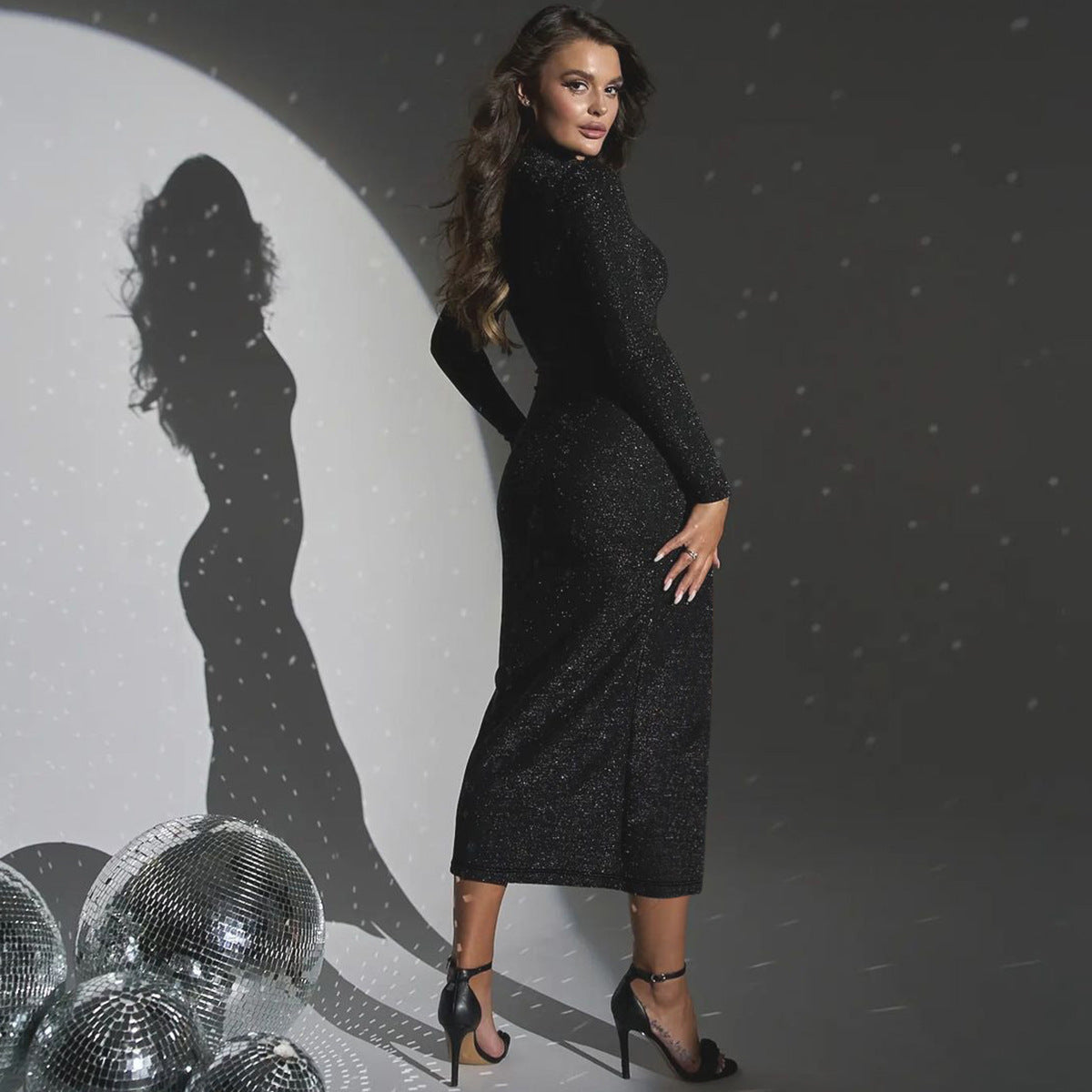 round Neck Slim Fit Slit Bright Color Dress