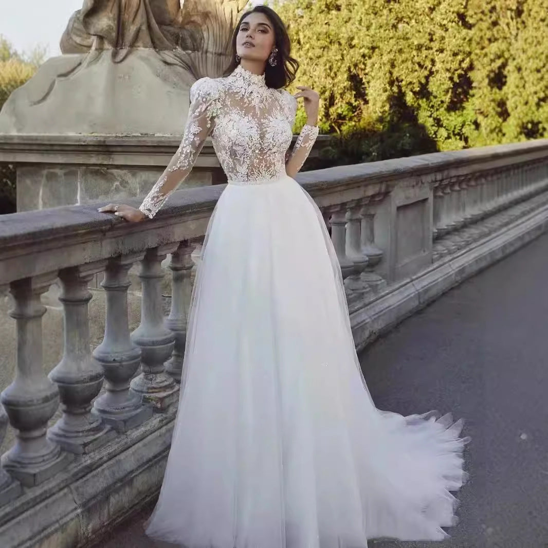 Long Sleeve French Princess Wedding Dress - Fashionpara
