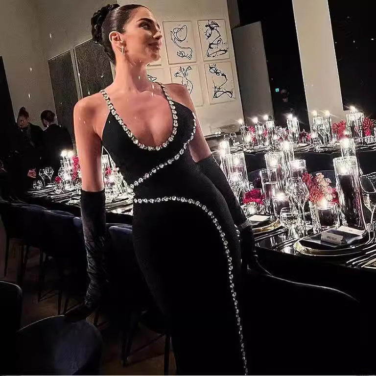 Elegant Long Sequin Mesh Halter Prom Dress - Fashionpara