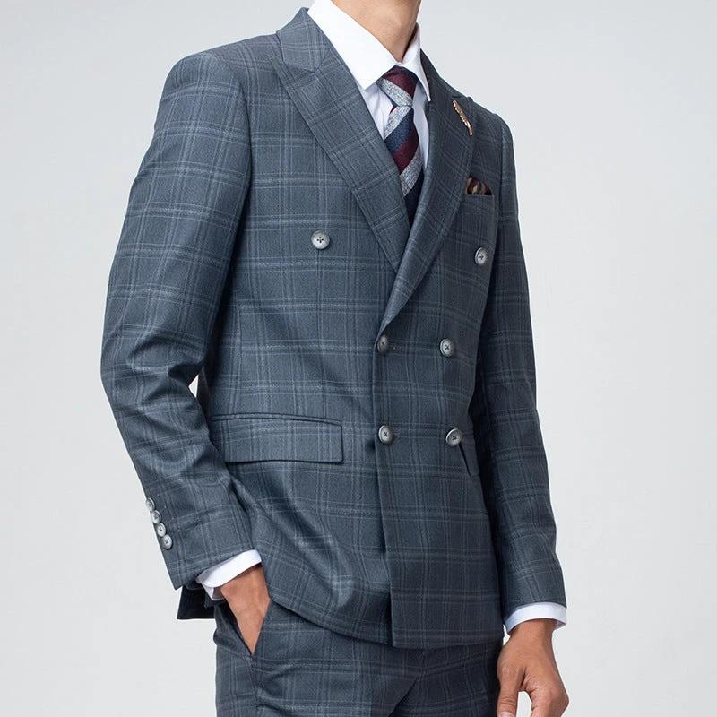 Double Breasted Slim Fit Mens Suit Korean Style Plus Size Wedding Groom (ZD17086)