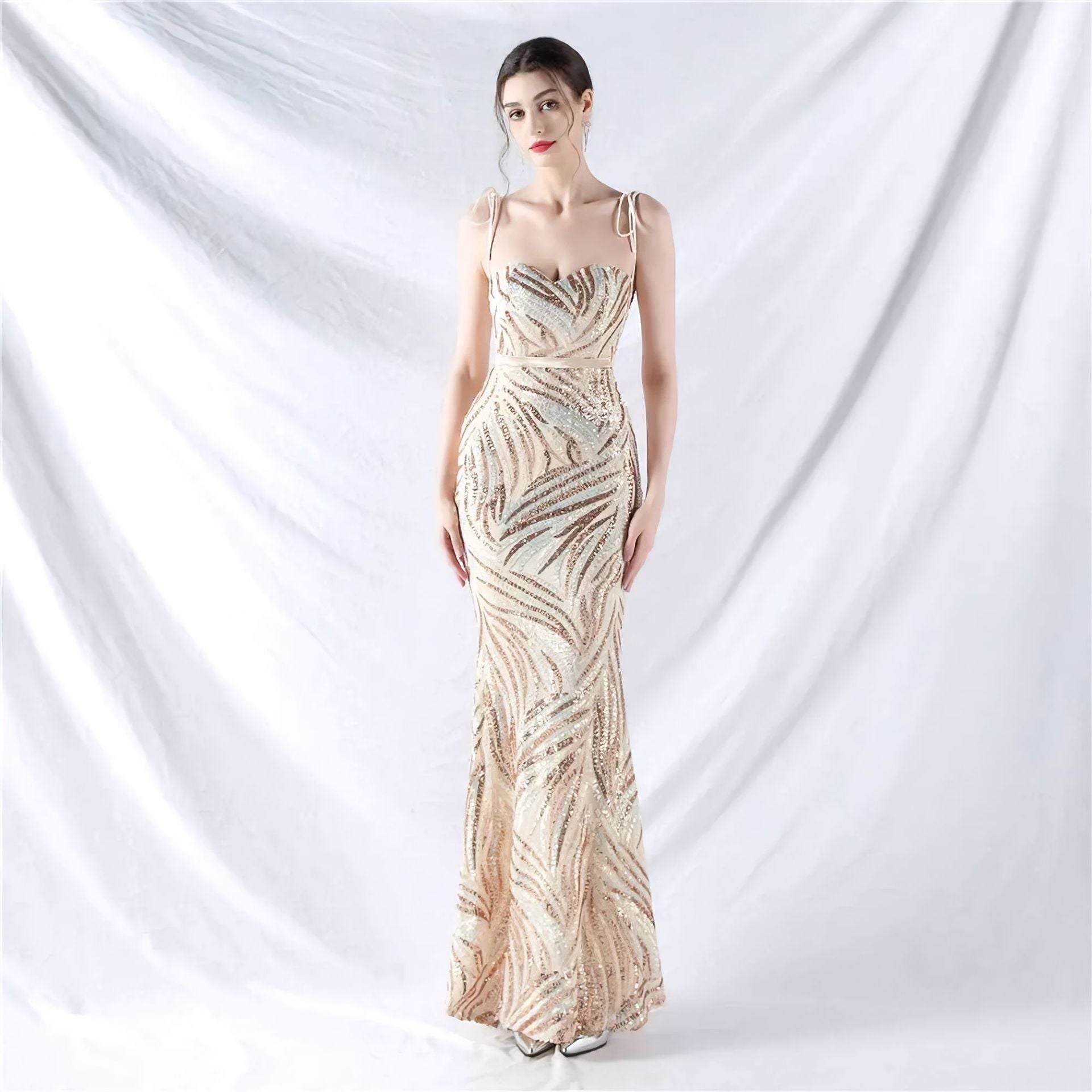 Women Clothing Sexy Sling Bandeau Slim Fit Evening Dress Graceful Graceful Maxi Dress Sequined Dress