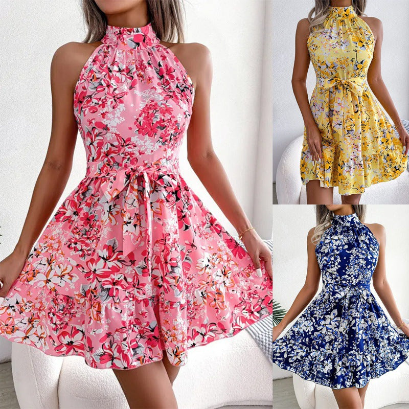 Liliana Luxe Women's Floral Dress with High Collar and Flounce Chic Silhouette Collection
