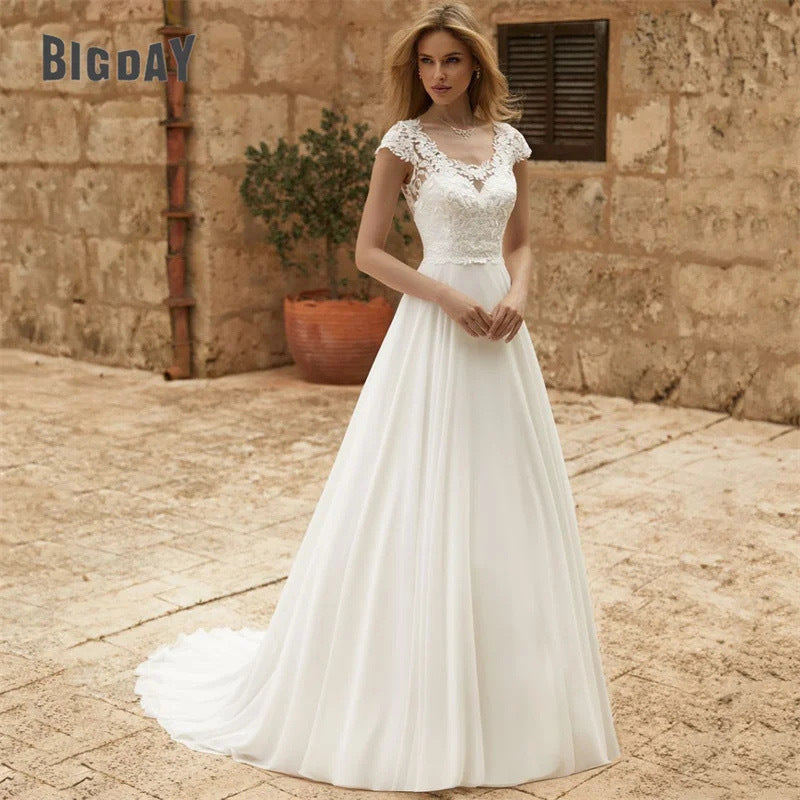 Elegant Lace Long Train Bridal Wedding Dress - Fashionpara
