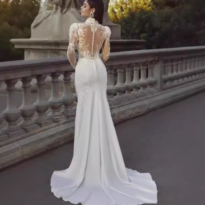 Long Sleeve French Princess Wedding Dress - Fashionpara