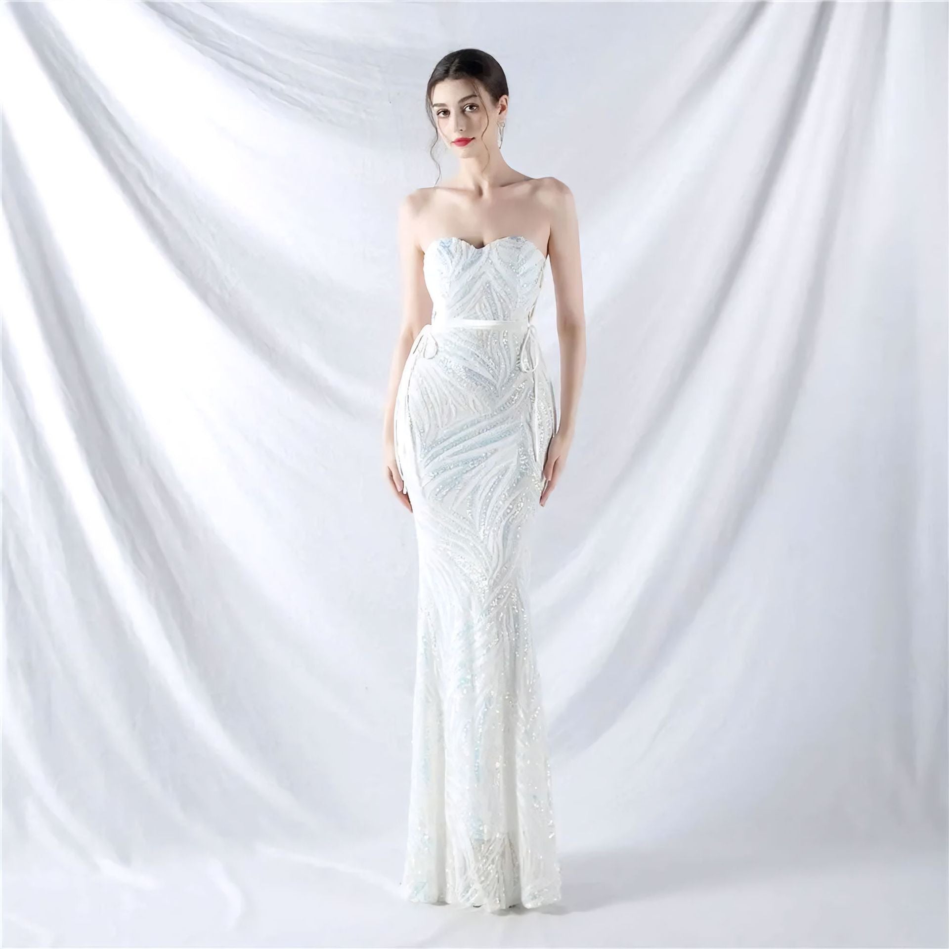 Women Clothing Sexy Sling Bandeau Slim Fit Evening Dress Graceful Graceful Maxi Dress Sequined Dress