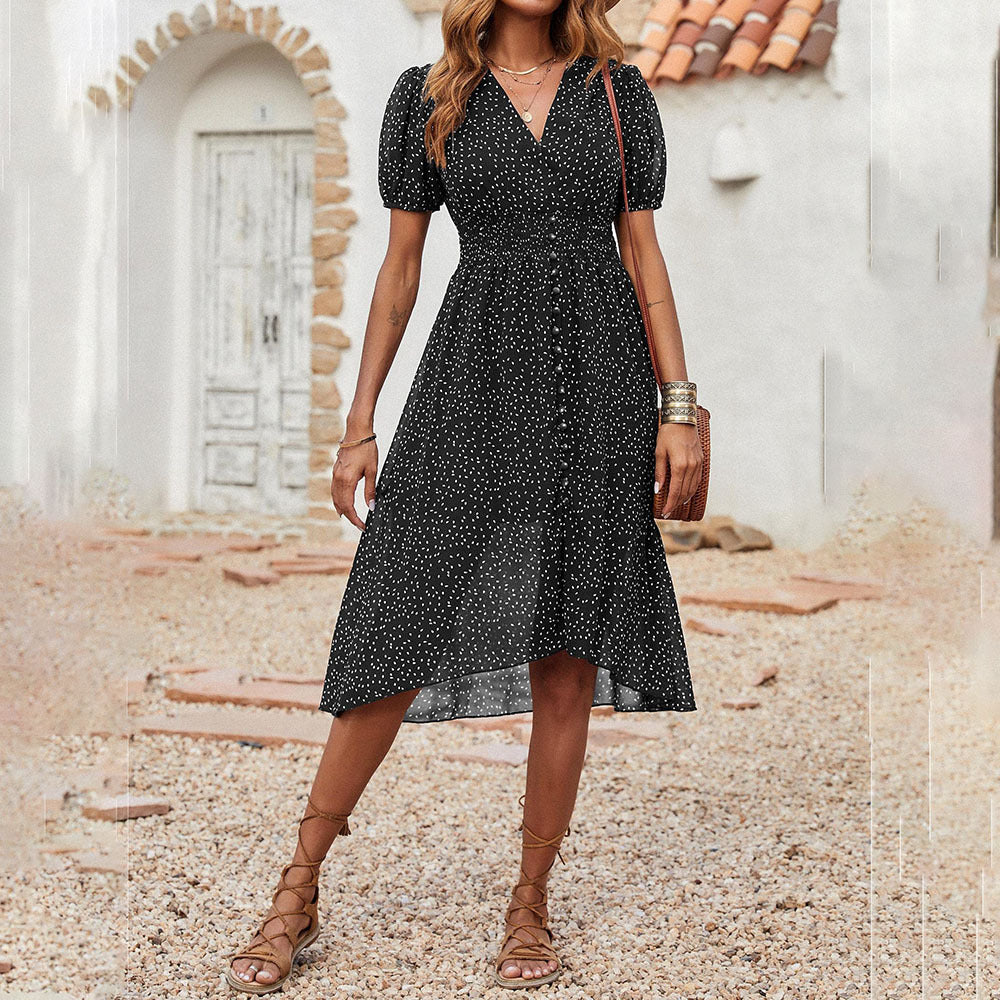 Larkspur Pocketed Button Down Ruffle Maxi Dress Black