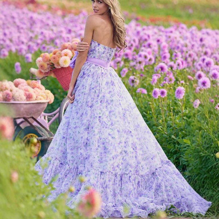 Floral Ruffle V-Neck High Hem Prom Dress - Fashionpara