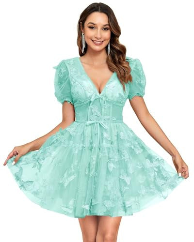 Floral V-Neck Short Wedding Dress - Fashionpara