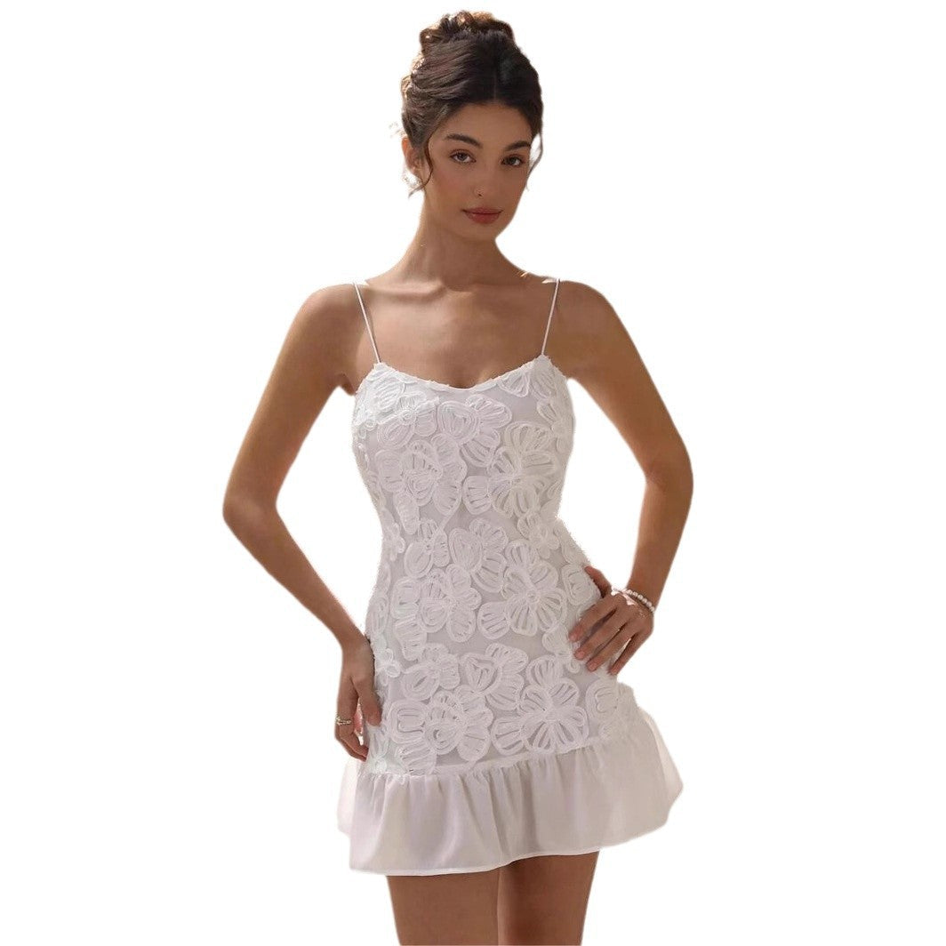 Zoe Aesthetic Women's Floral Design Mini Dress with Spaghetti Straps and Ruffle Hem Elevated Occasion Wear