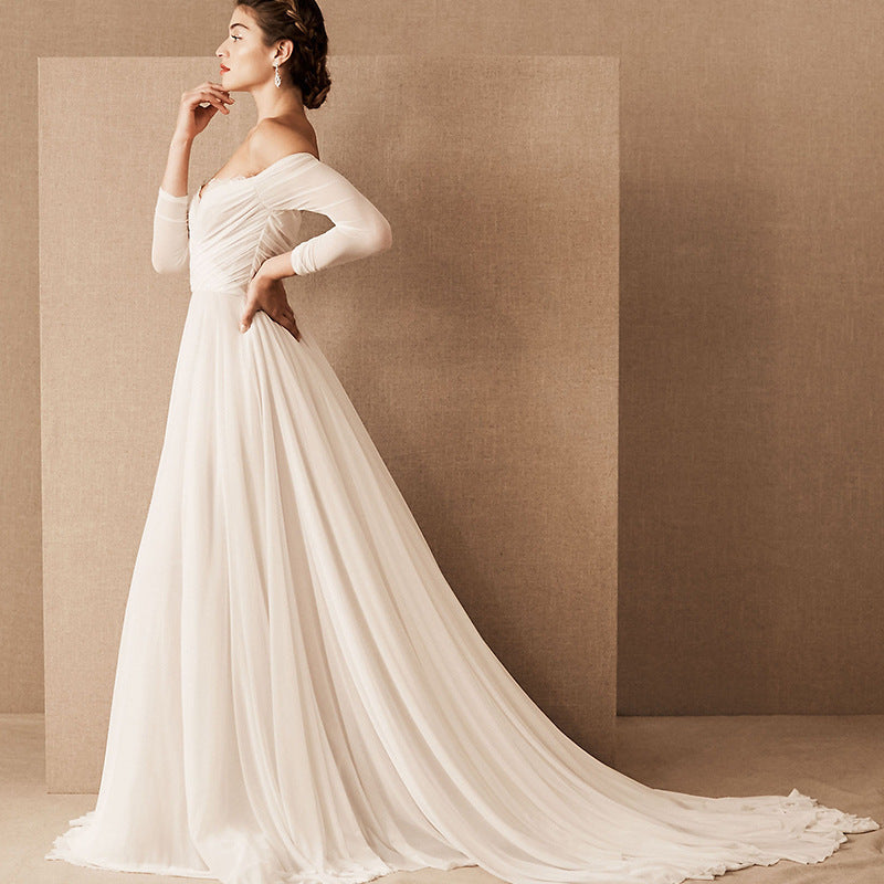 Vintage Off-Shoulder Outdoor Wedding Dress - Fashionpara