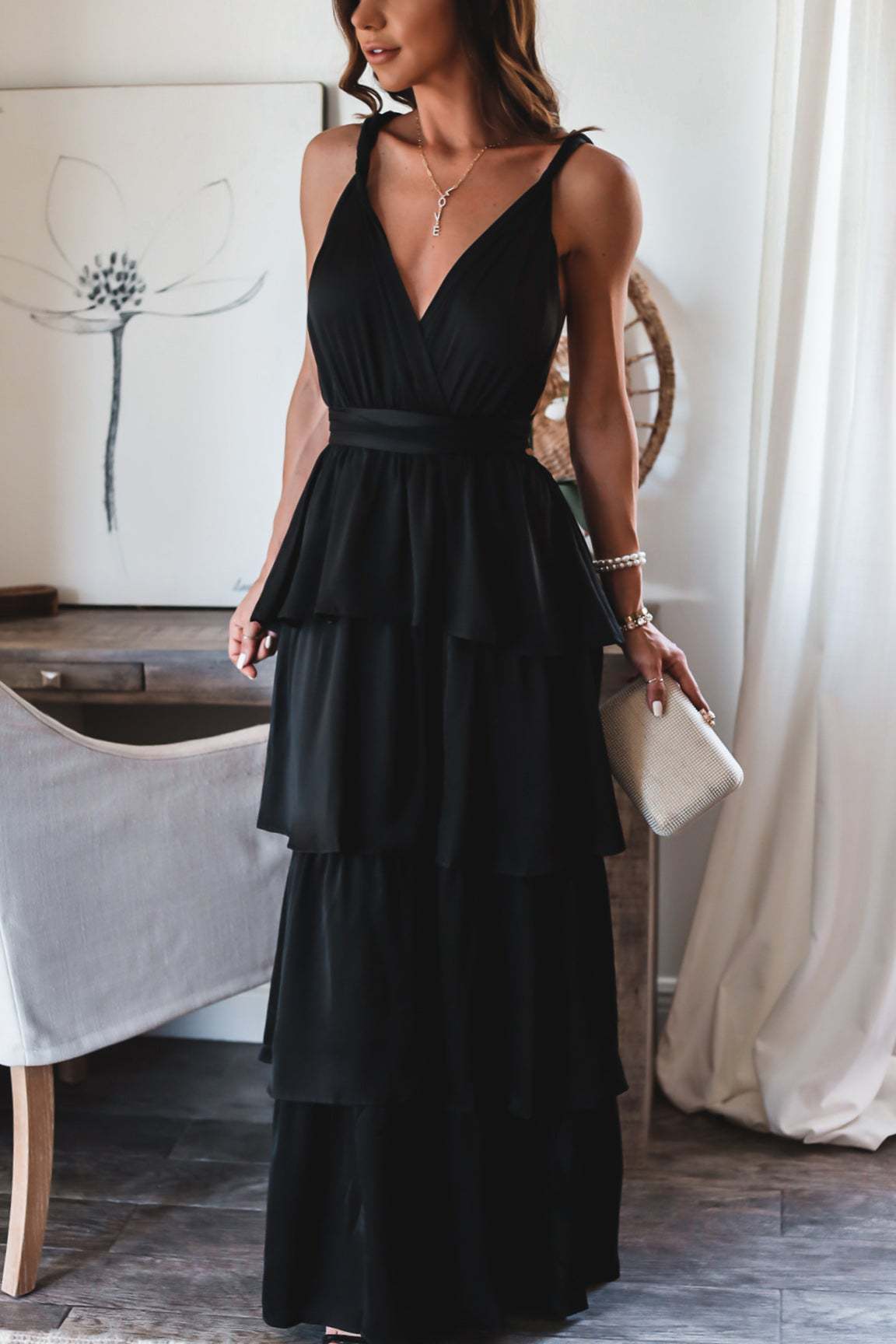Formal Introduction Ruffle Tiered Maxi Dress Black