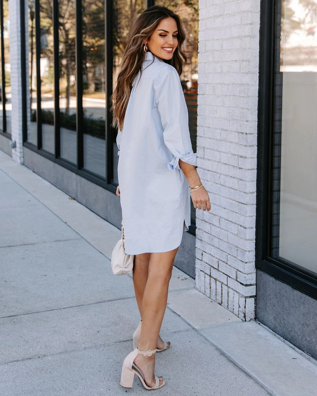 Harmony Cotton Button Down Shirt Dress Lavender