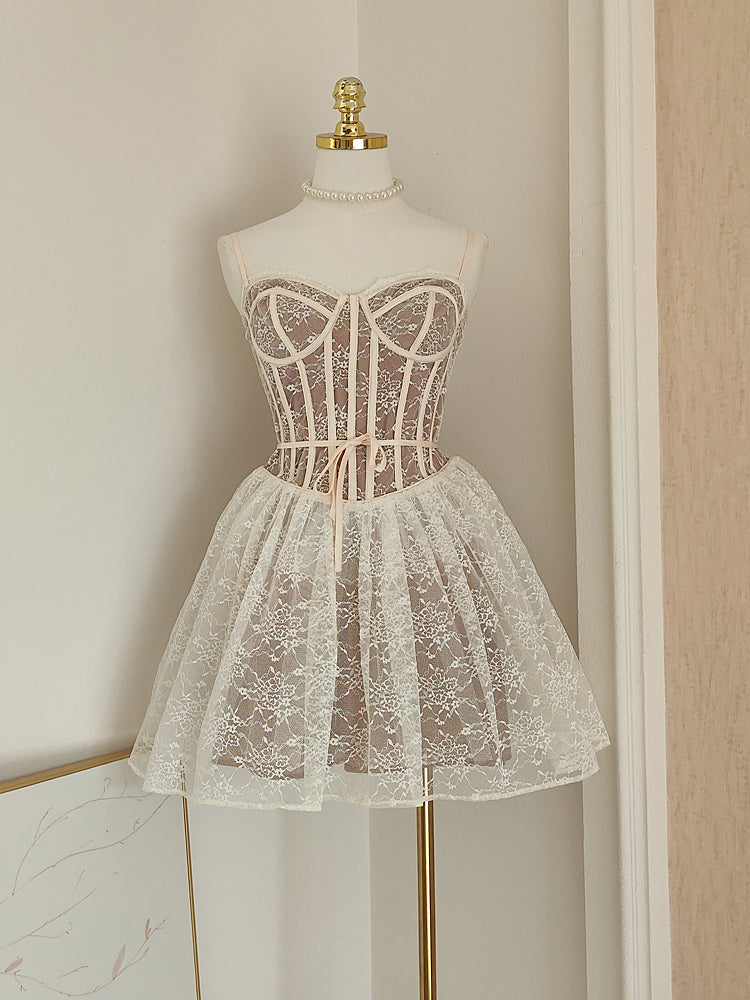 Sexy A-Line Spaghetti Straps Lace Holiday Dress Travel Vacation Dresses Short Birthday Dress - FashionDia