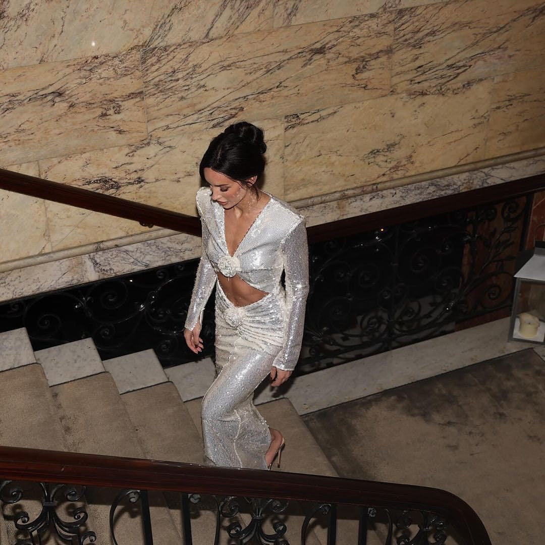 Hollow Out Sequin Deep V Maxi Prom Dress - Fashionpara