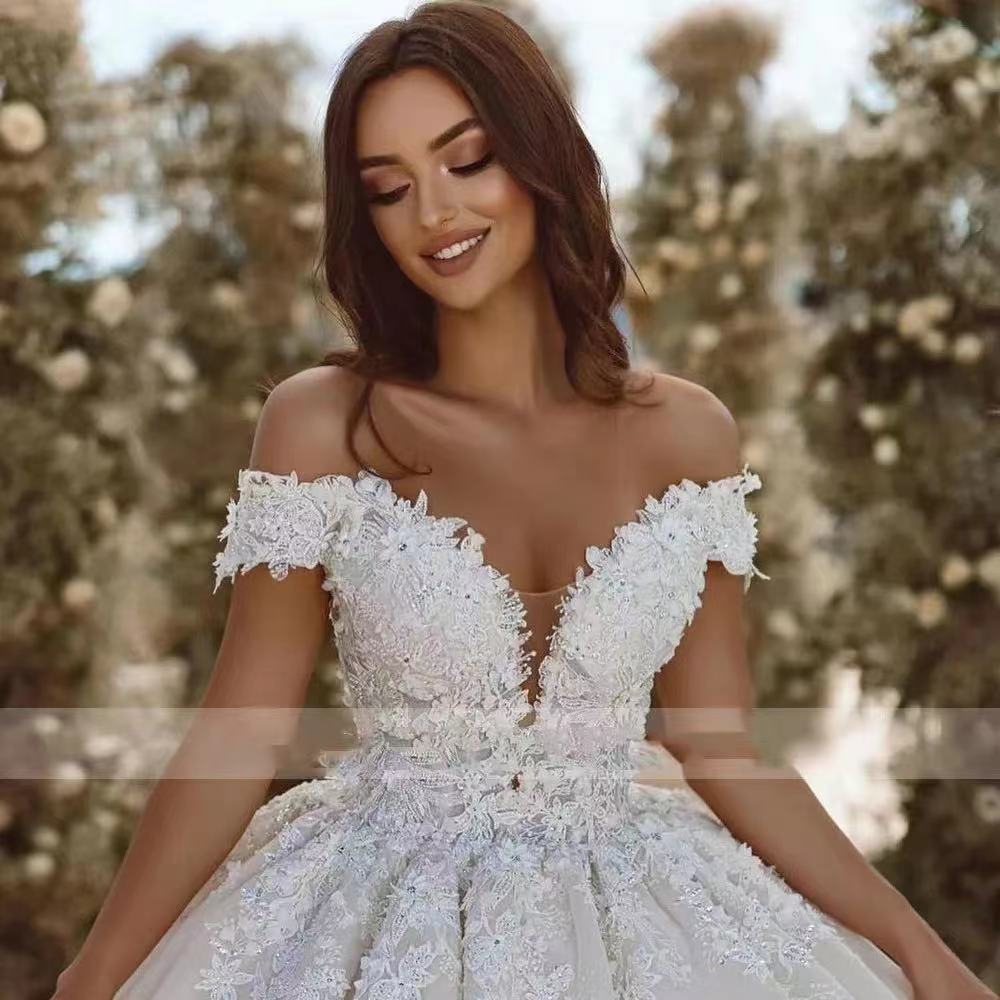 Off-Shoulder Sheer Tulle Bridal Wedding Dress - Fashionpara