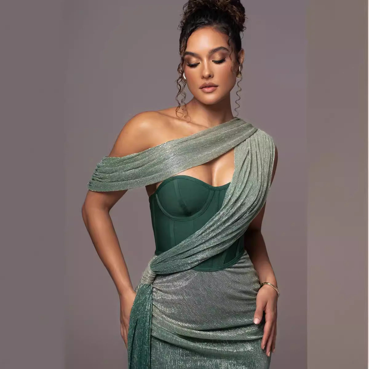 Solid Color Sleeveless Strapless Slit Prom Dress - Fashionpara