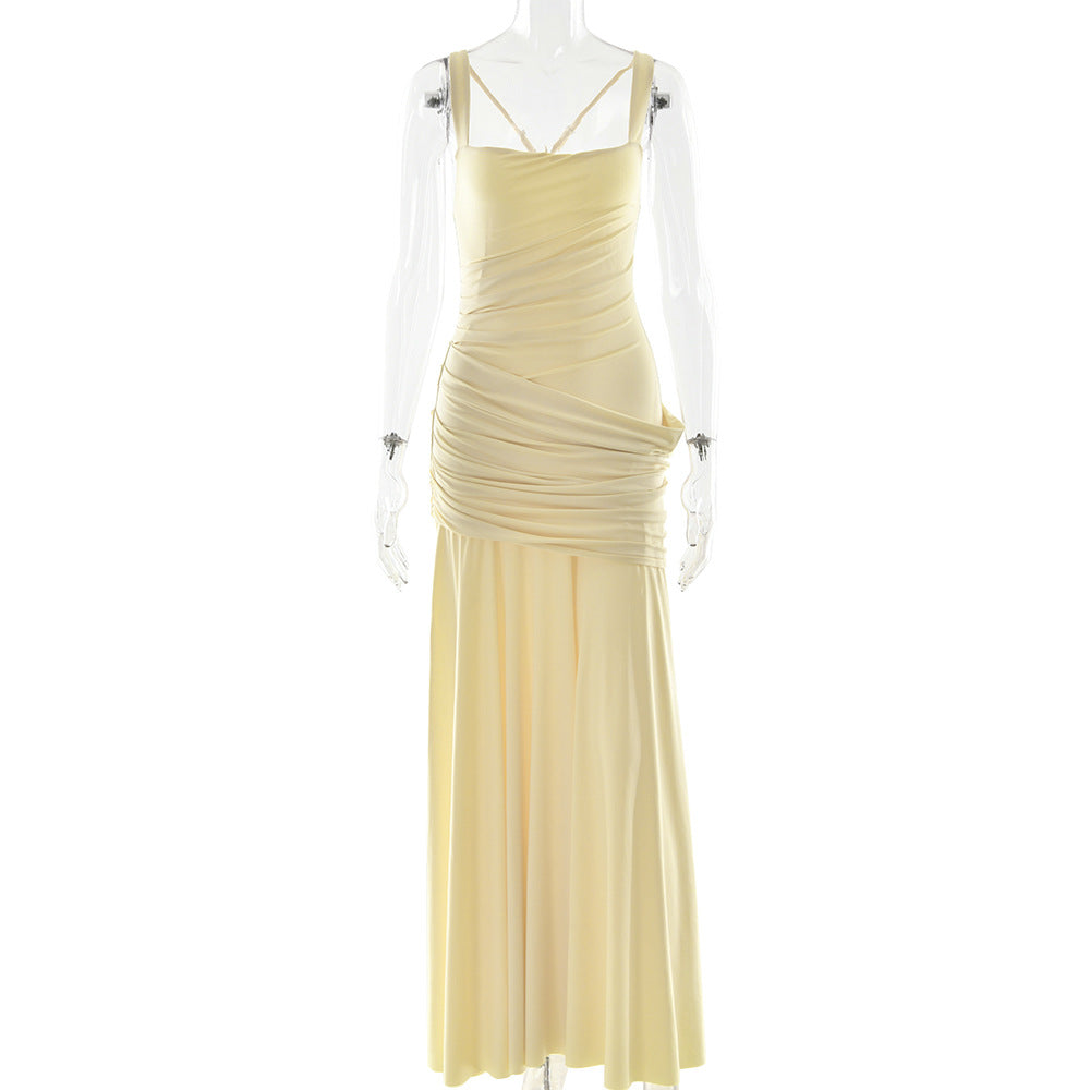 Graceful Graceful Sexy Dress Low Cut Sling Dress Solid Color Waist Tight Backless Fishtail Dress Maxi Dress for Women