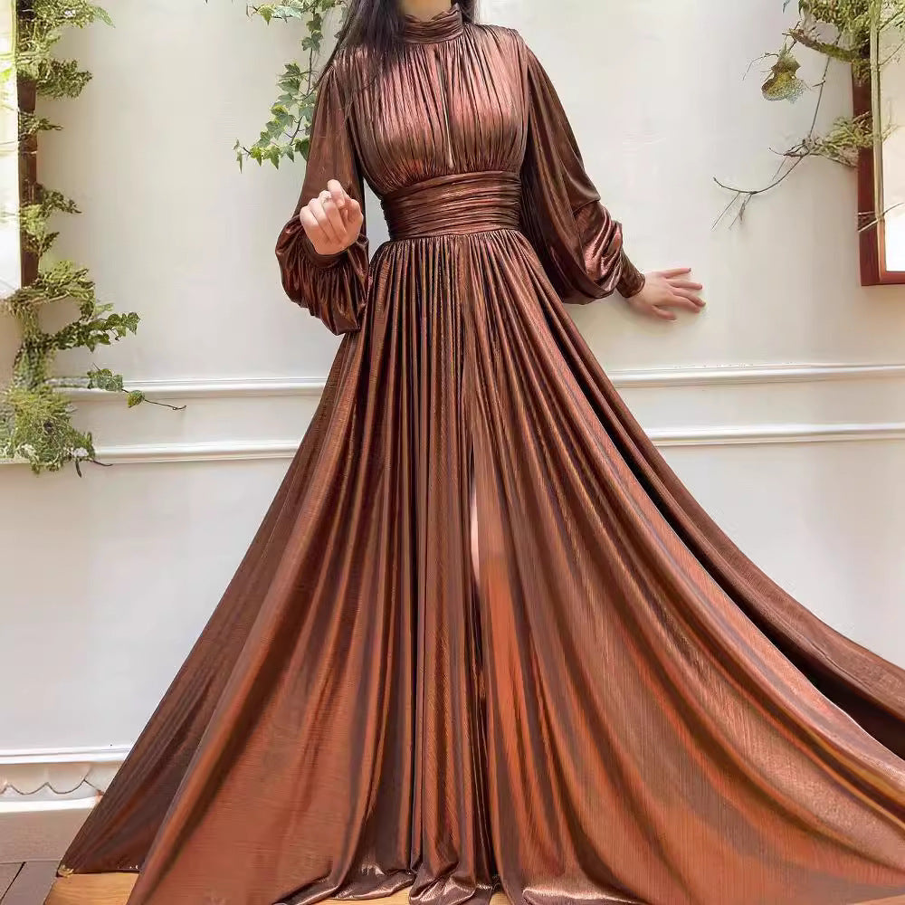Spring Summer Popular Color Tight Waist Halter Large Swing Chic Avocado Green Dress Maxi Dress for Women
