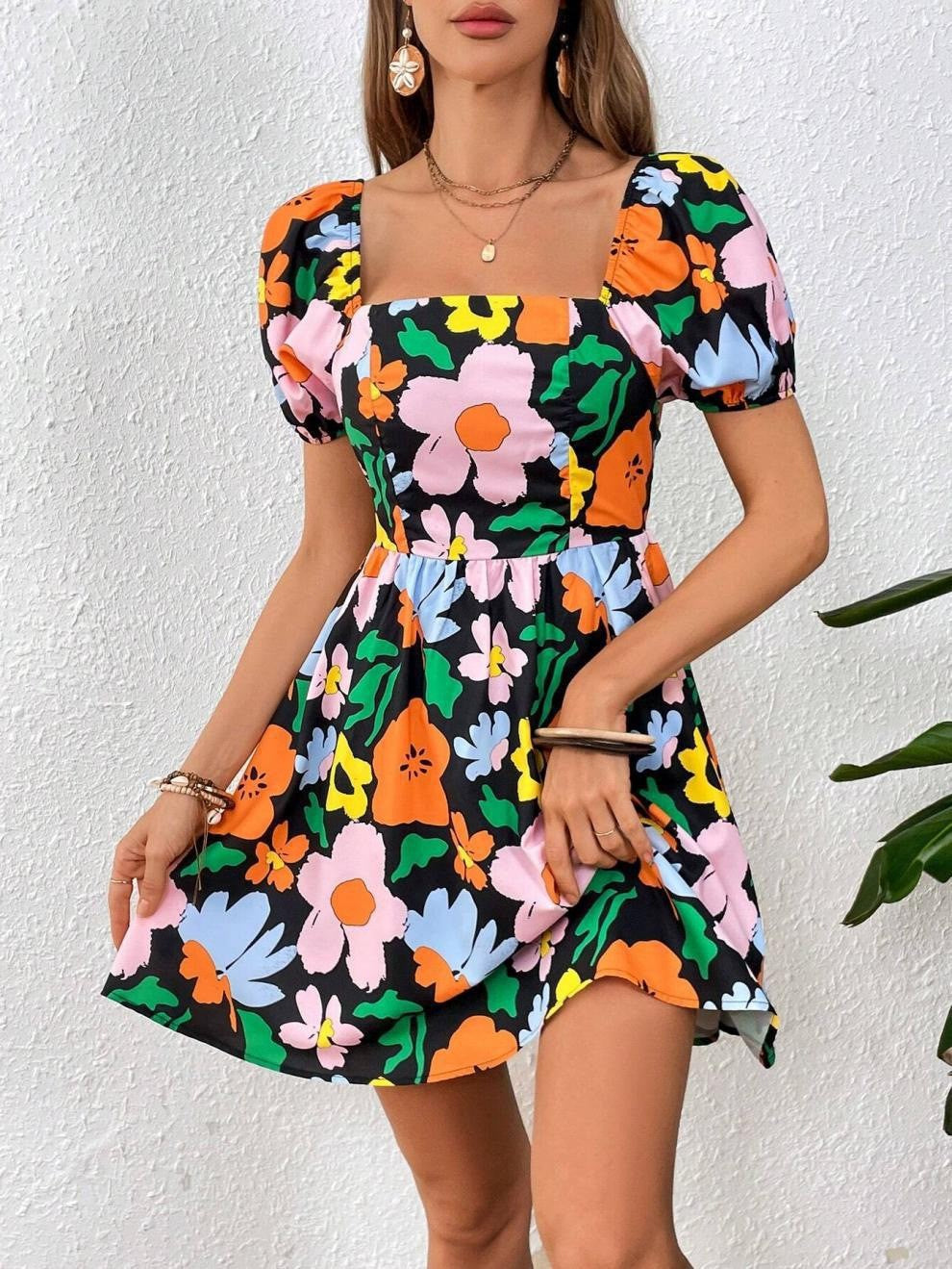 Otilia Timeless Women's Floral Dress with Puff Sleeves Elevated Occasion Wear