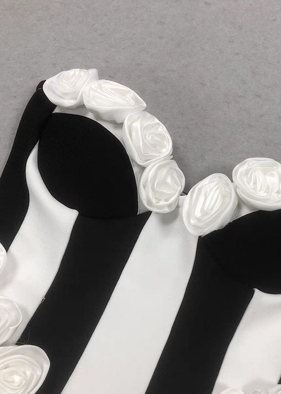 Monet Strapless Rosette Mini Dress Black & White Sculpted Fit and Flare