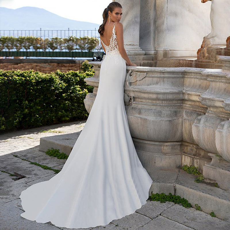 Bohemian V-Neck Lace Wedding Dress - Fashionpara